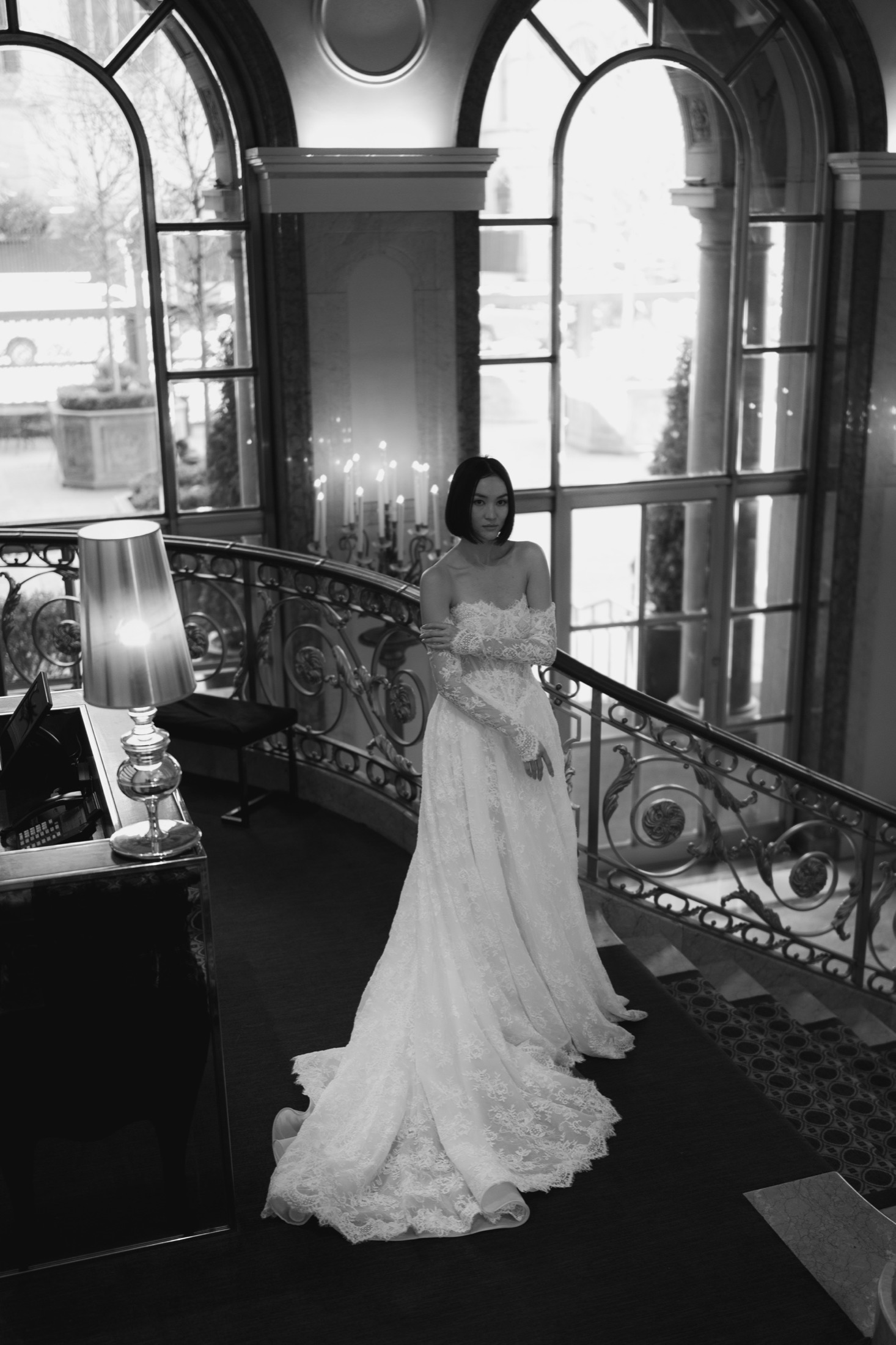 Soft black and white bridal portrait