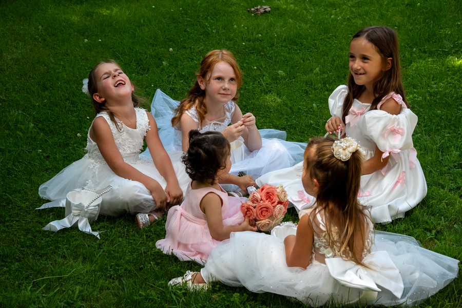 Children gathered together on the grass